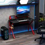 Gaming Desk Table W/ Cup Holder Basket Red