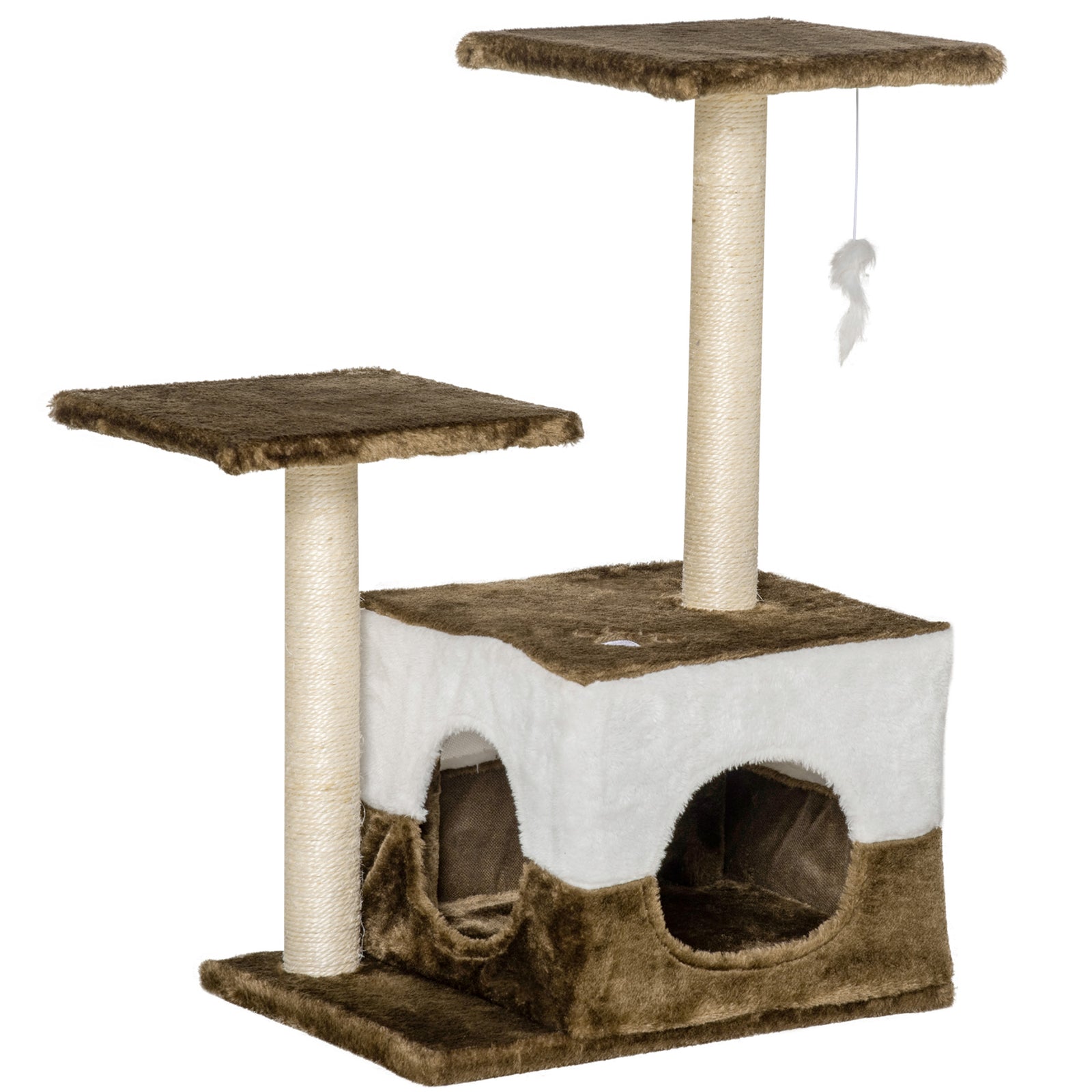 Cat Tree W/ Sisal Scratching Posts, House, Perches, Toy Mouse | Brown