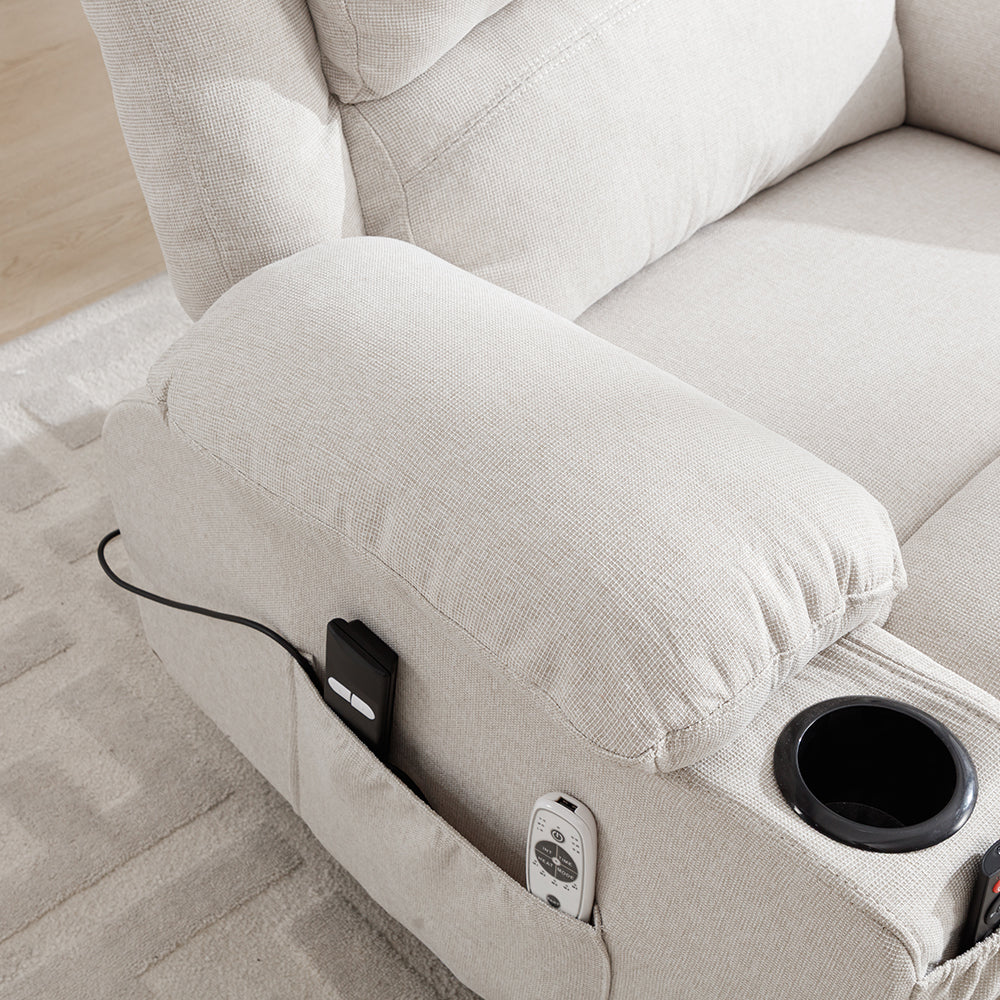 Cream Electric Recliner Chair Single-seat Sofa With Heating & Massage Function