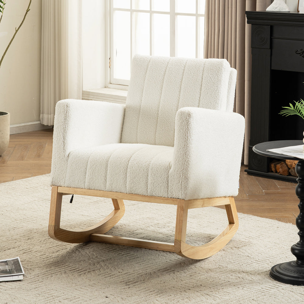 Teddy Fleece Upholstered Wood Base Rocking Chair With Charging Ports