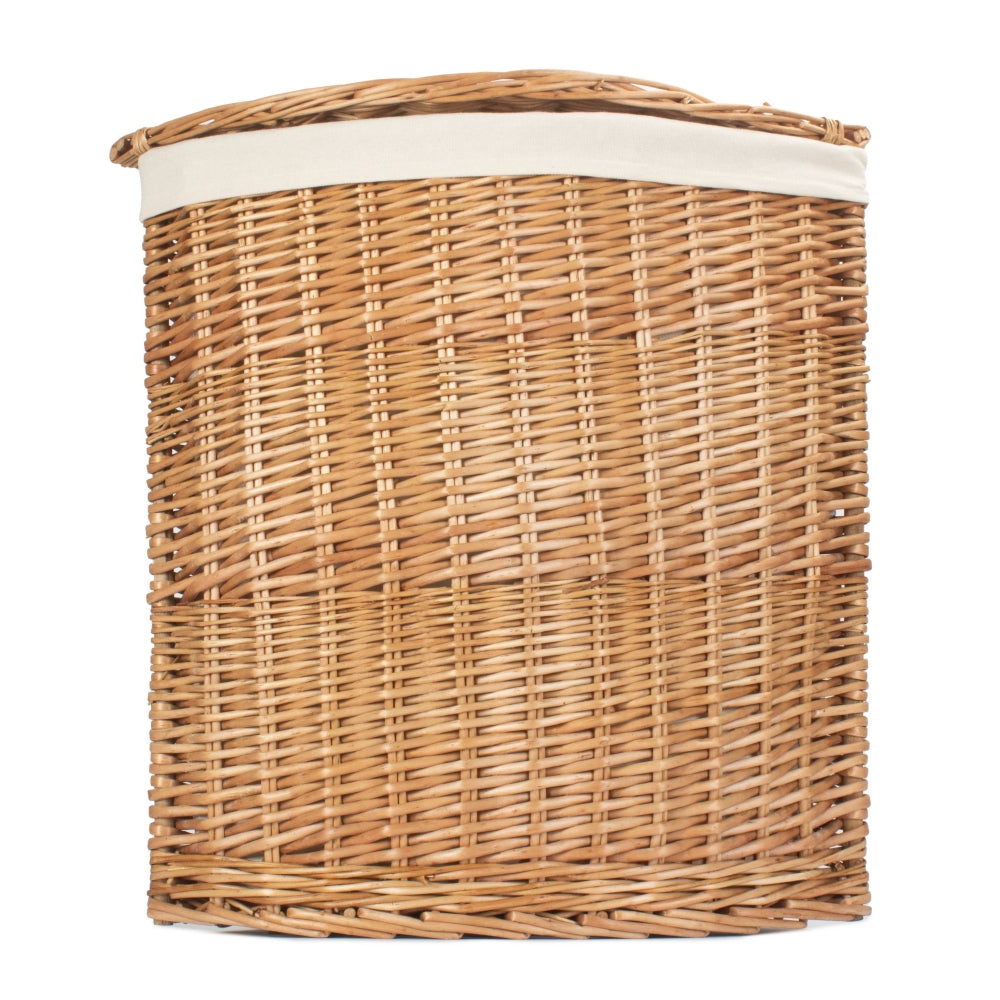 White Cotton Lined Light Steamed Corner Laundry Baskets | Large | White