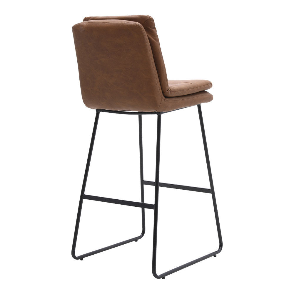 Set Of 2 Pu Leather Bar Stools – Modern Counter Chairs With Double-layer Cushion & Black Metal Legs | Brown