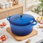 Enameled Cast Iron Dutch Oven With Lid, Heavy-duty Round Casserole Pot, Oven Safe Up To 500°f | 5l | Blue