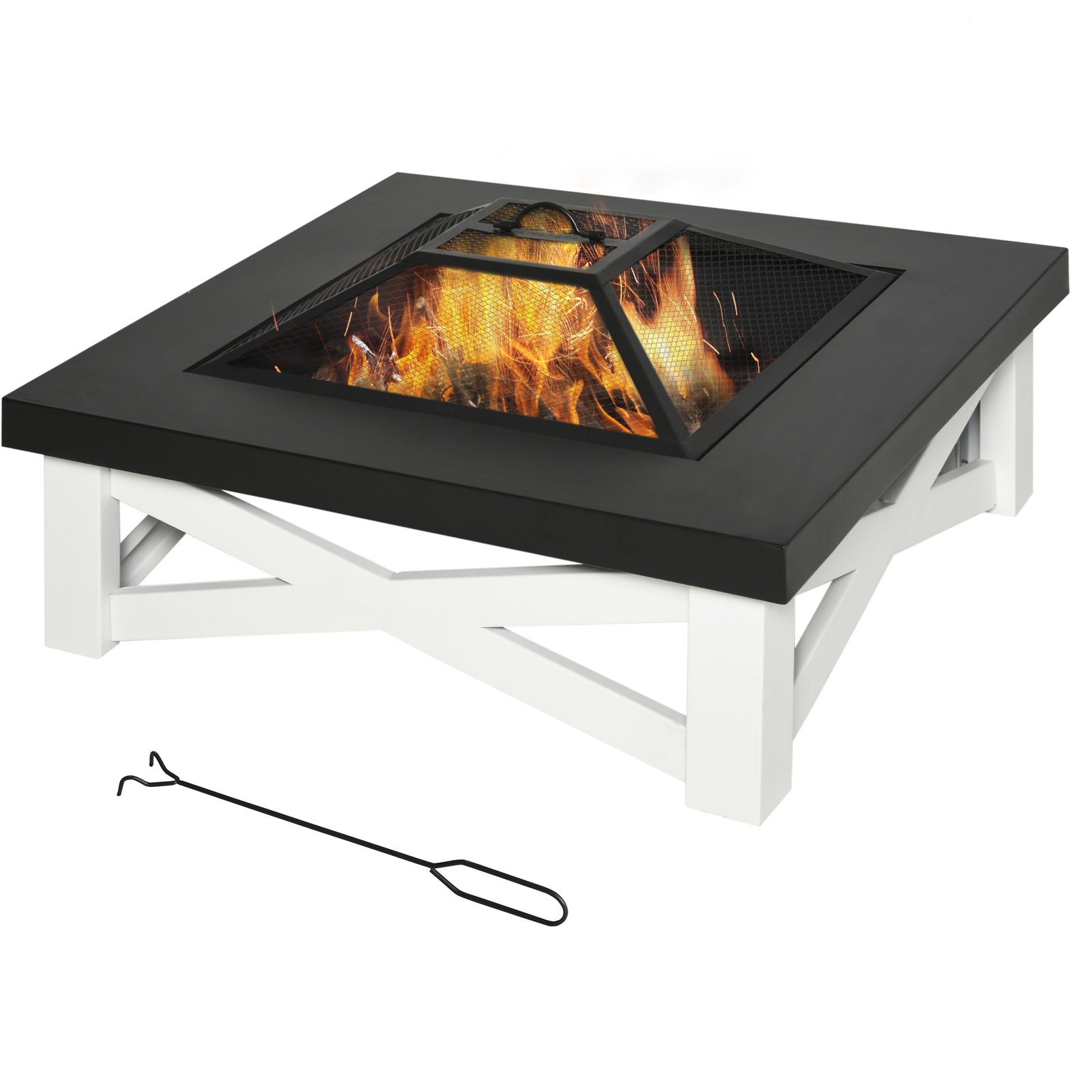 Square Fire Pit Table W/ Grill Shelf, 86cm