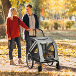 Pawhut 2-in-1 Dog Bike Trailer Stroller W/ Universal Wheel Reflector Flag | Gray