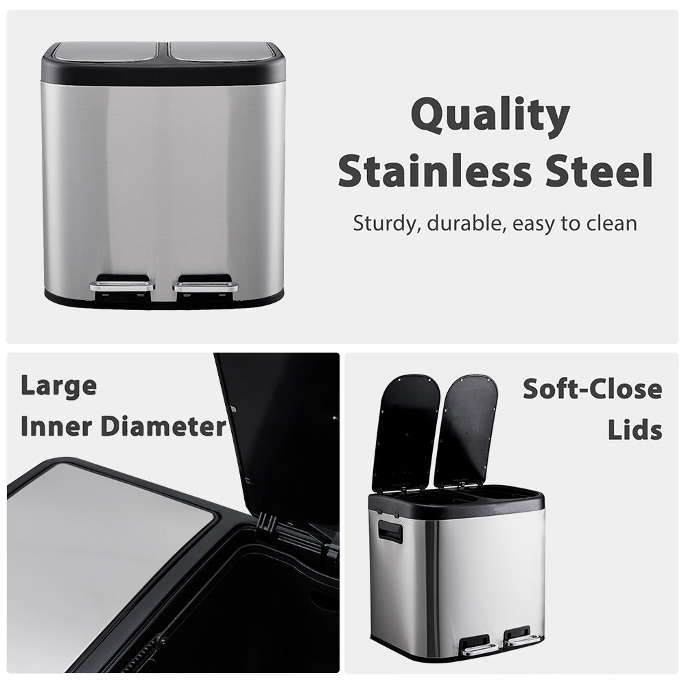 30l Stainless Steel Step Open Trash Can With Dual Pedals