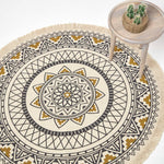 Mandala Printed 100% Cotton Round Rug | 140cm | Black & Gold