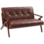 Compact Small Sofa With Solid Wood Frame, Vintage 2 Seater Sofa Brown