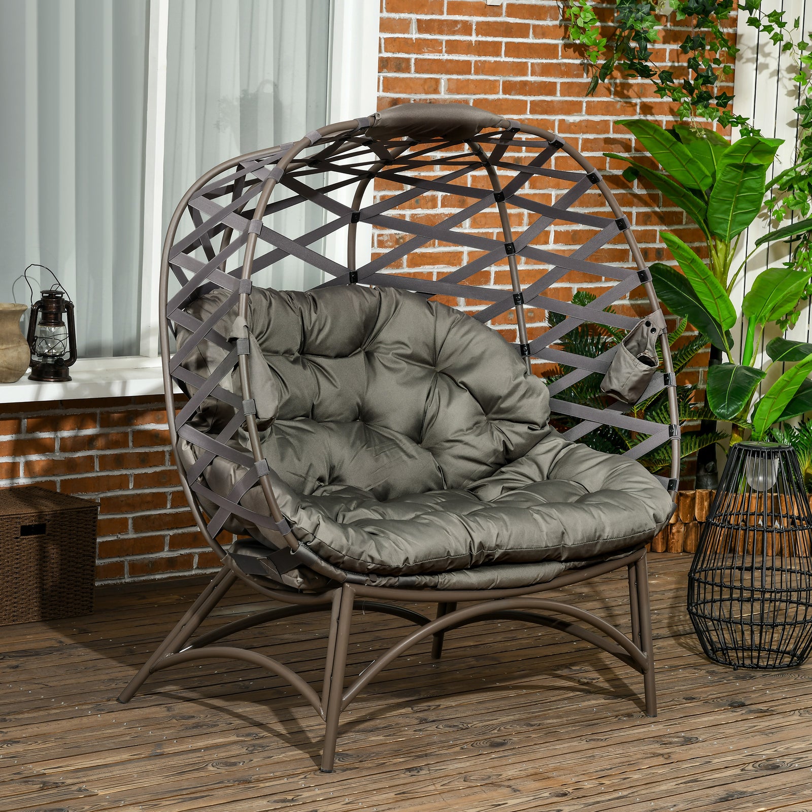 2 Seater Egg Chair Outdoor Garden Furniture Chair W/ Cushion | Brown