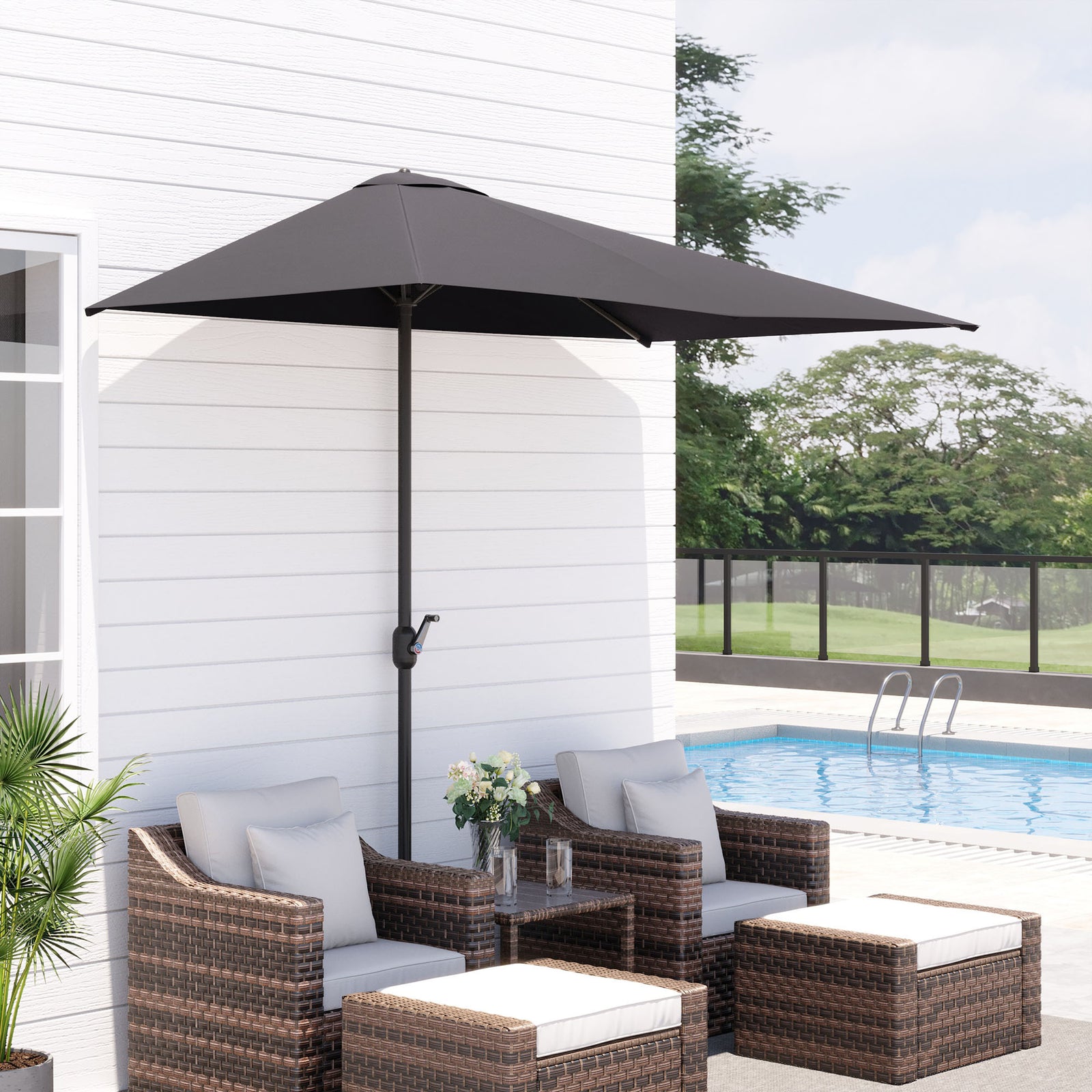 2.3m Half Round Parasol W/ Crank Handle