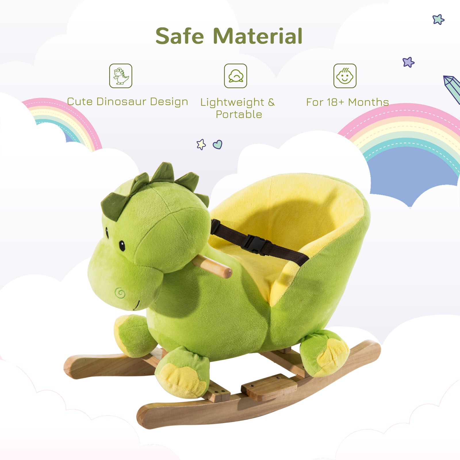 Kids Rocking Horse, Plush Ride-on Dinosaur Seat W/ Seat Safety Belt