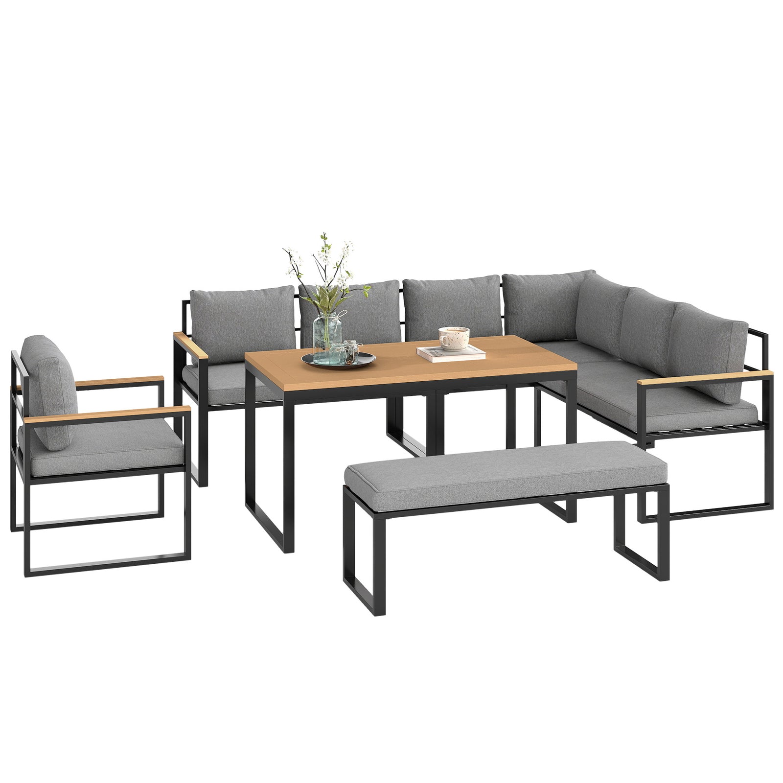 9-seater L-shaped Garden Sofa Set | Natural