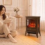 Electric Fireplace Stove With Realisric Log Flame Effect | Brown