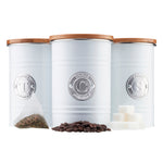 3-piece Kitchen Storage With Bamboo Lids Tea Coffee Sugar | White