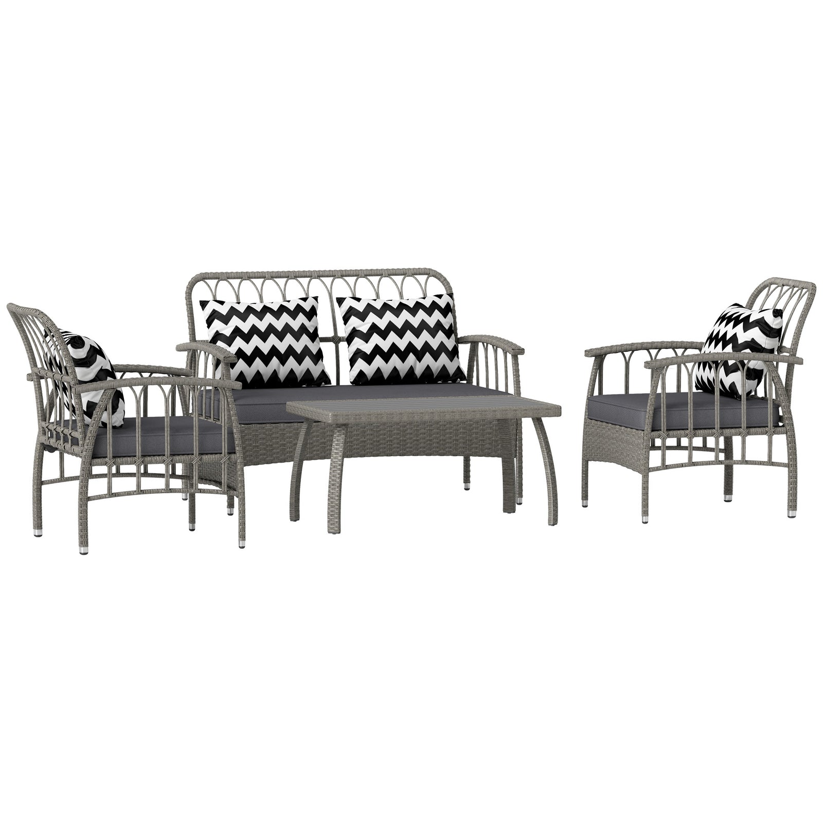 4 Piece Rattan Garden Furniture Set With Adjustable Back