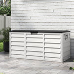 290l Large Waterproof Outdoor & Indoor Storage Box With Wheels – Flip-top Lid, Wood-grain Effect, Ventilated Plastic Container | Black & White