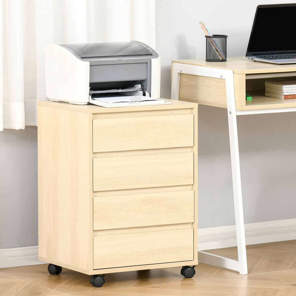 HOMCOM Mobile Vertical Filing Cabinet With 4 Drawers For Home