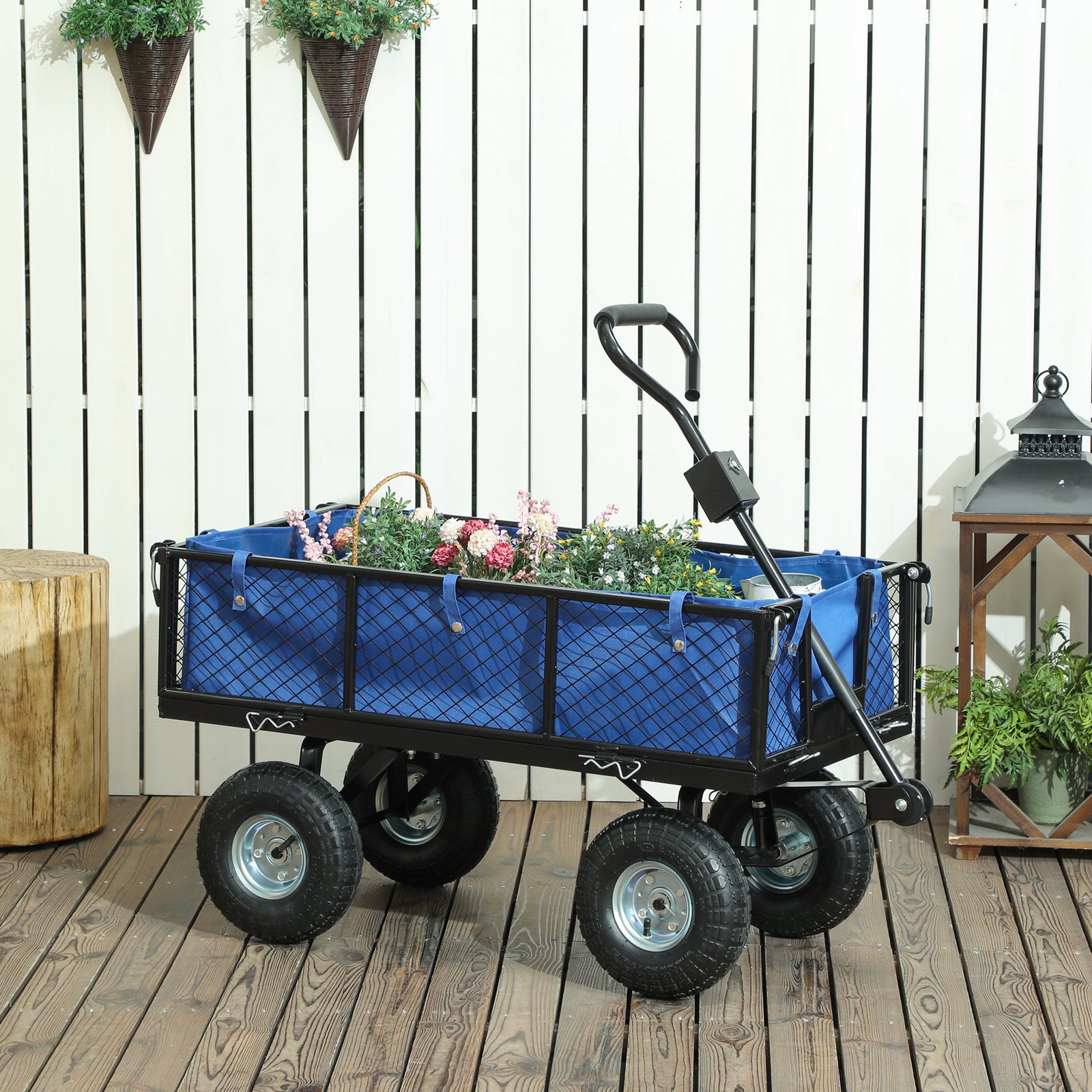 Garden Cart With Removable Liner, Quick-release Sides | Blue