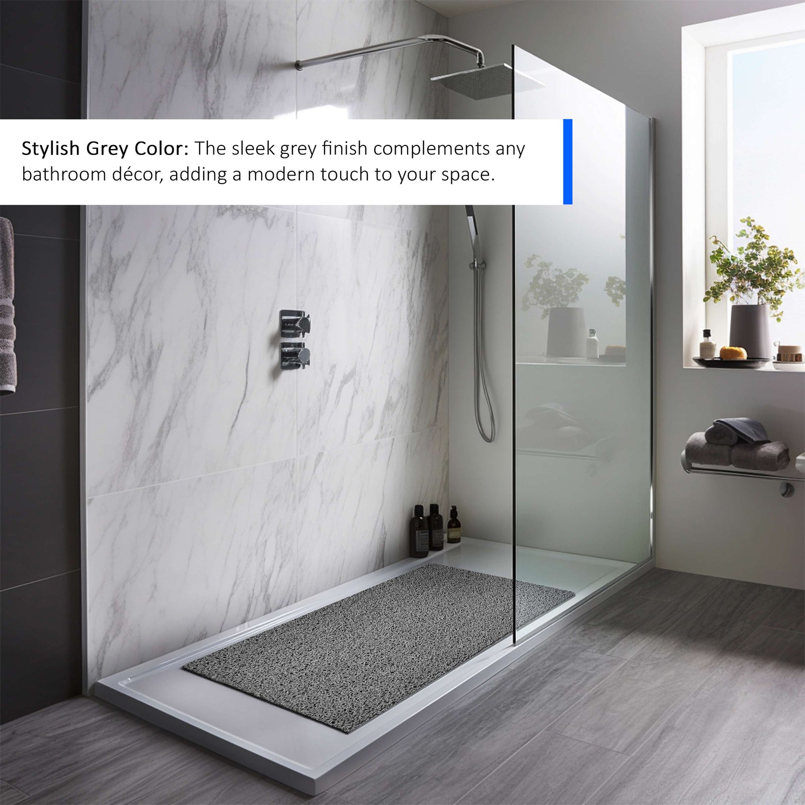 Spaghetti Anti Slip Shower/Bath Mat | 75cm x 44cm | Grey