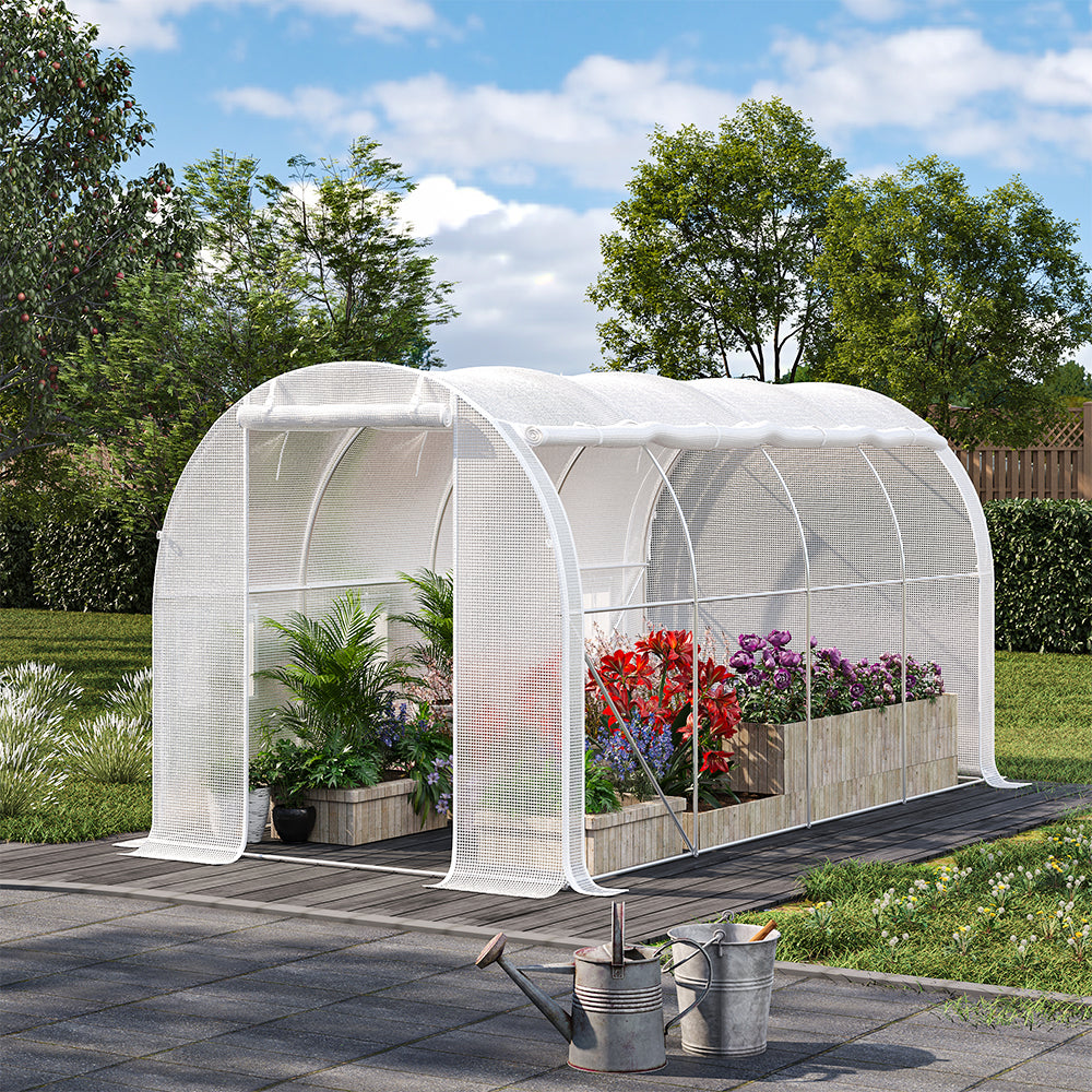 White Outdoor Walk-in Tunnel Greenhouse With Steel Frame | Medium | White