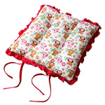 HOMESCAPES Reversible Red Frilled Cushion Seat Pad With Ties Owls