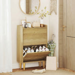 Narrow Shoe Cabinet, Shoe Storage Cabinet With Flip Drawers, Oak | M | Oak