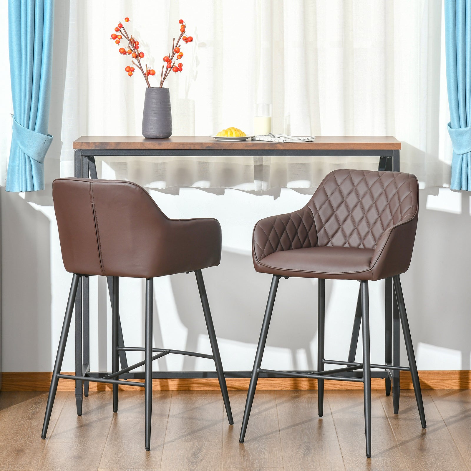 Set Of 2 Retro Pu Leather Bar Chairs Metal