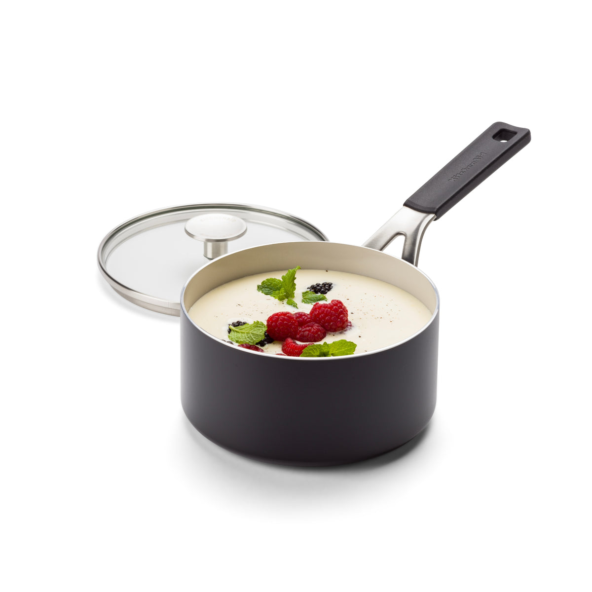 KitchenAid Cookware Coloured Aluminium Saucepan With Lid, 16cm, Pfas Free, Matt Black