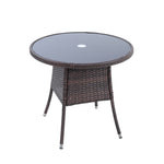 Round Wicker Patio Table With Black Tempered Glass Top With 51mm Umbrella Hole & Transparent Cap 80cm Dia X 72cm H | Brown