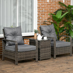 3 Pcs Pe Rattan Garden Sofa Set W/ 2 Chairs & Storage Table | Gray