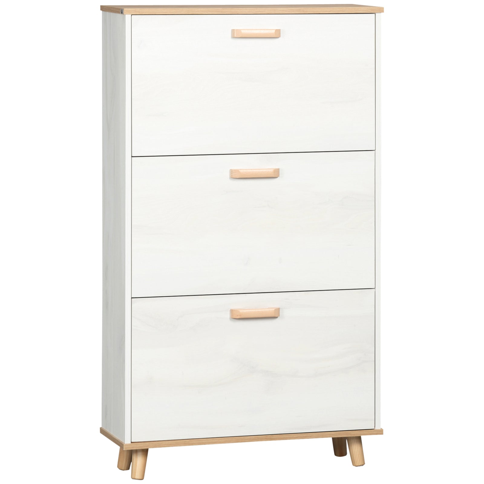 12 Pair Slim Shoe Storage Cabinet W/ 3 Flip Drawers | One Size | Cream