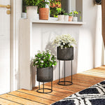 Outsunny Metal Plant Pots Flower Planters Set Of 2 For Indoor Outdoor Black