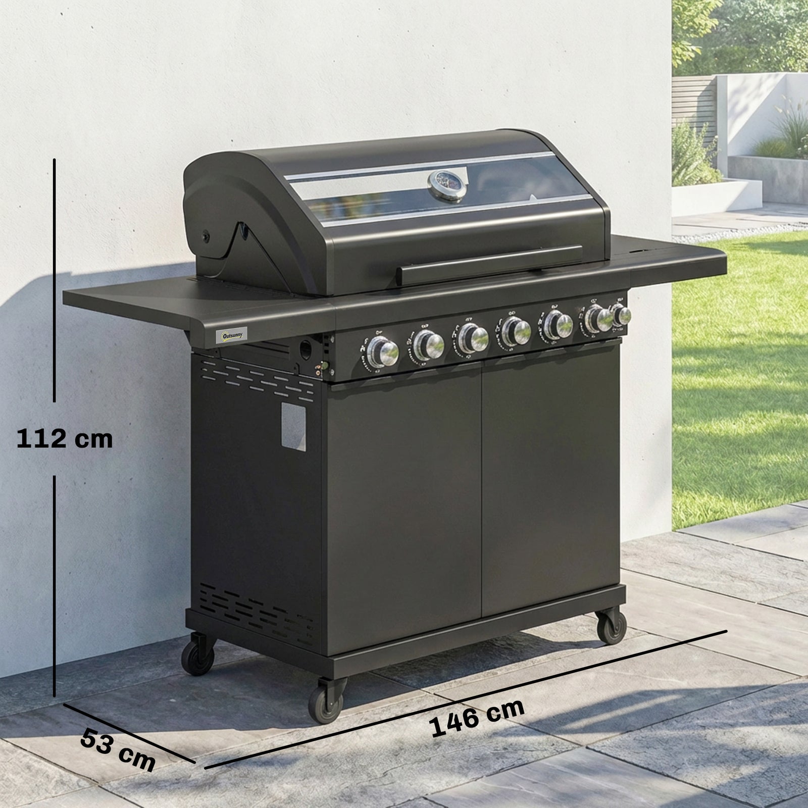 6+1 Burner Gas Bbq Grill, Barbecue Grill With Warming Rack | Black