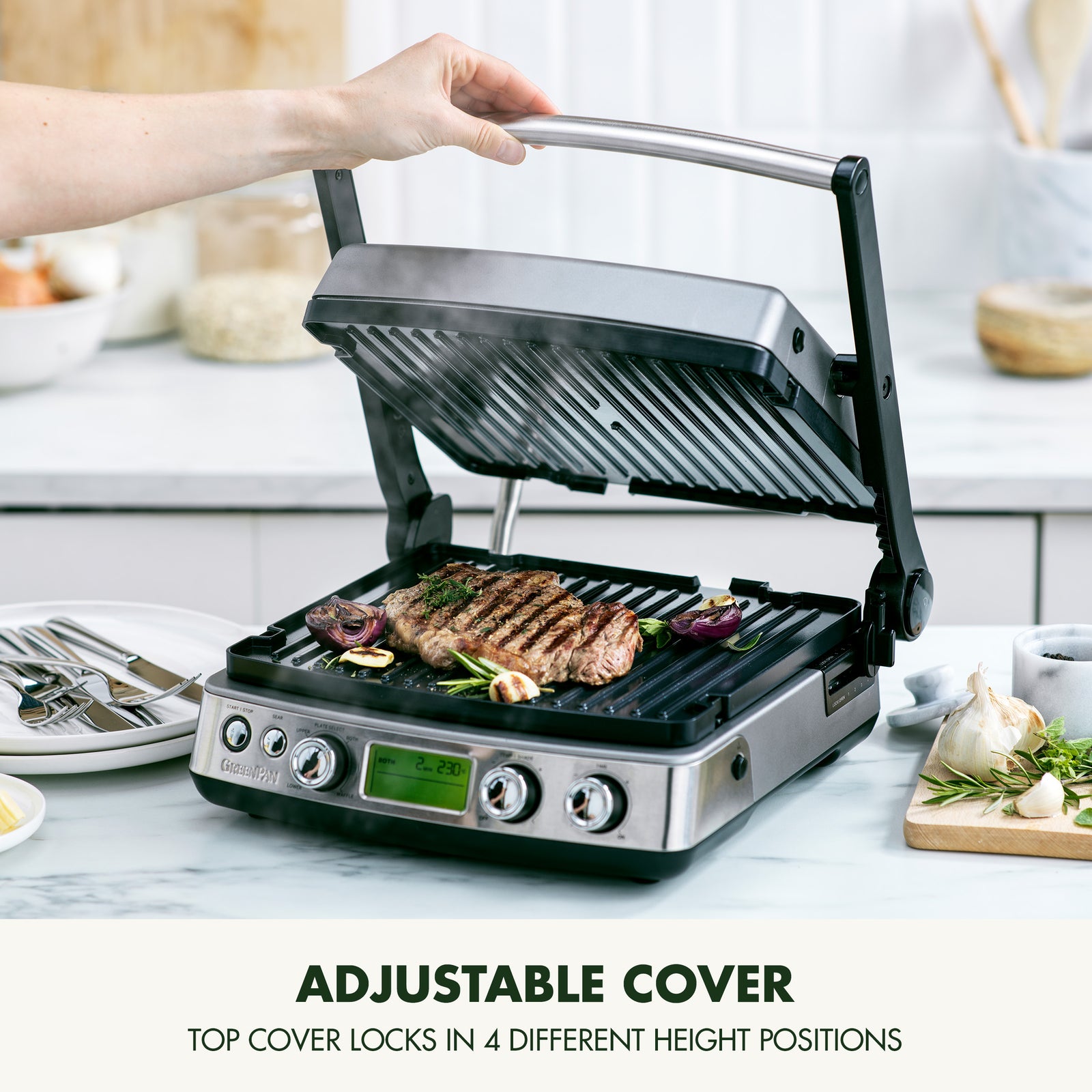 Elite 6-in-1 Contact Grill, Pfas-free Ceramic Non-stick, Adjustable Temperature | Silver