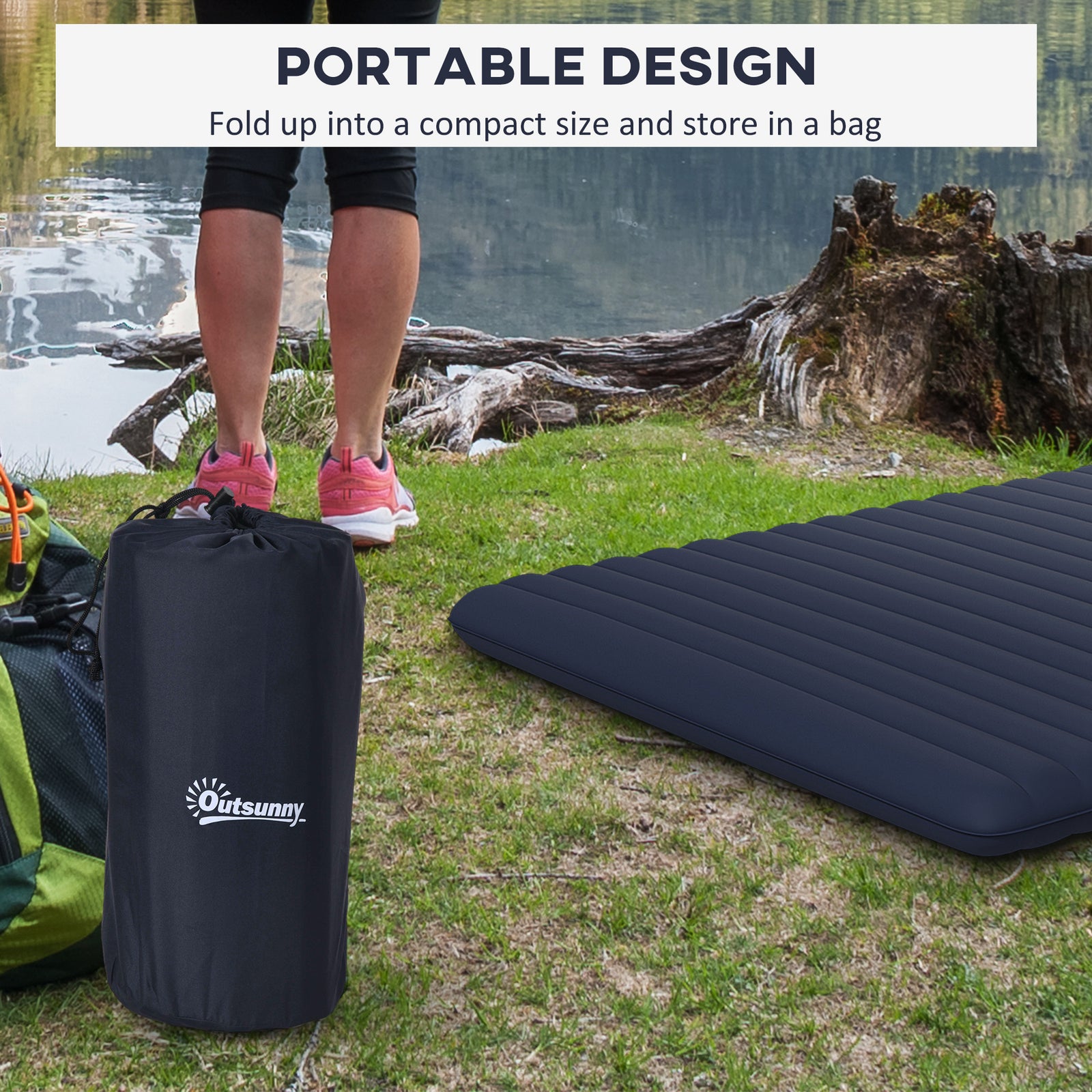 Double Air Bed With Foot Pump Inflatable Mattress | Blue