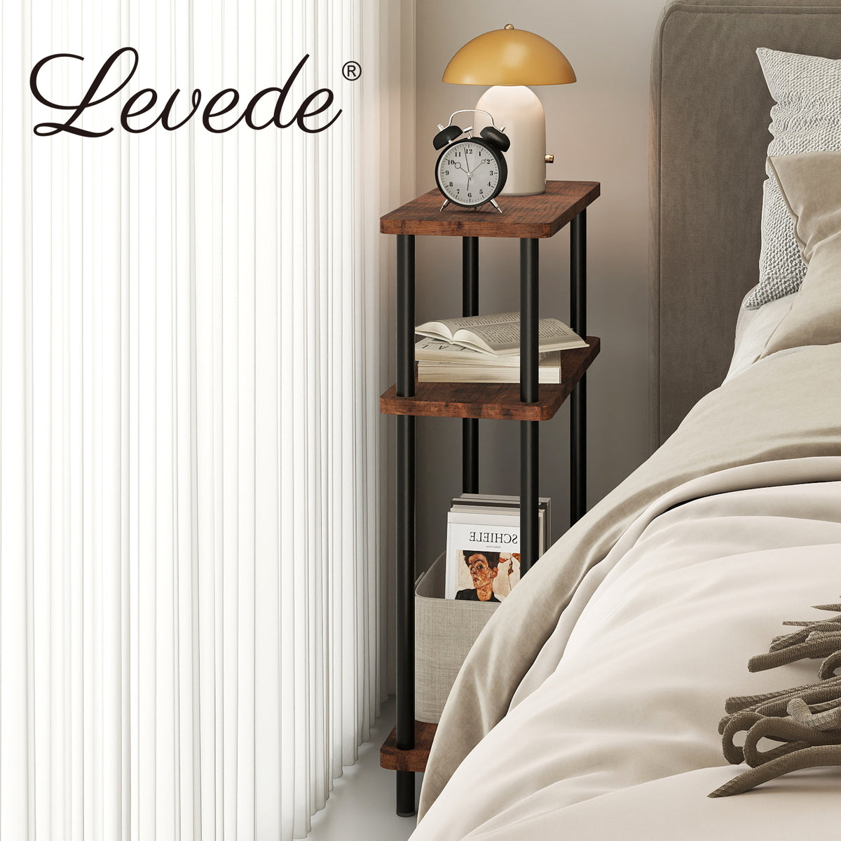 Levede Slim Side Table 3 Tier Narrow Sofa End Table Bedside Storage Stand