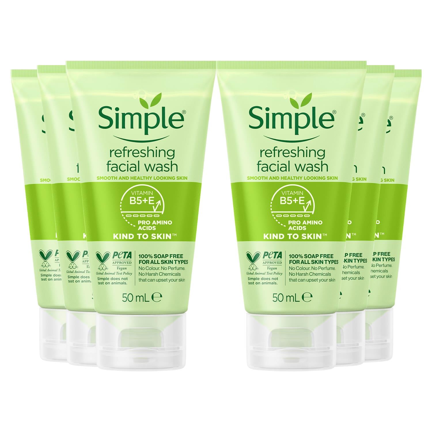6 X 50ml Kind To Skin Soap Free Refreshing Facial Gel Wash | Set-of-6 | White