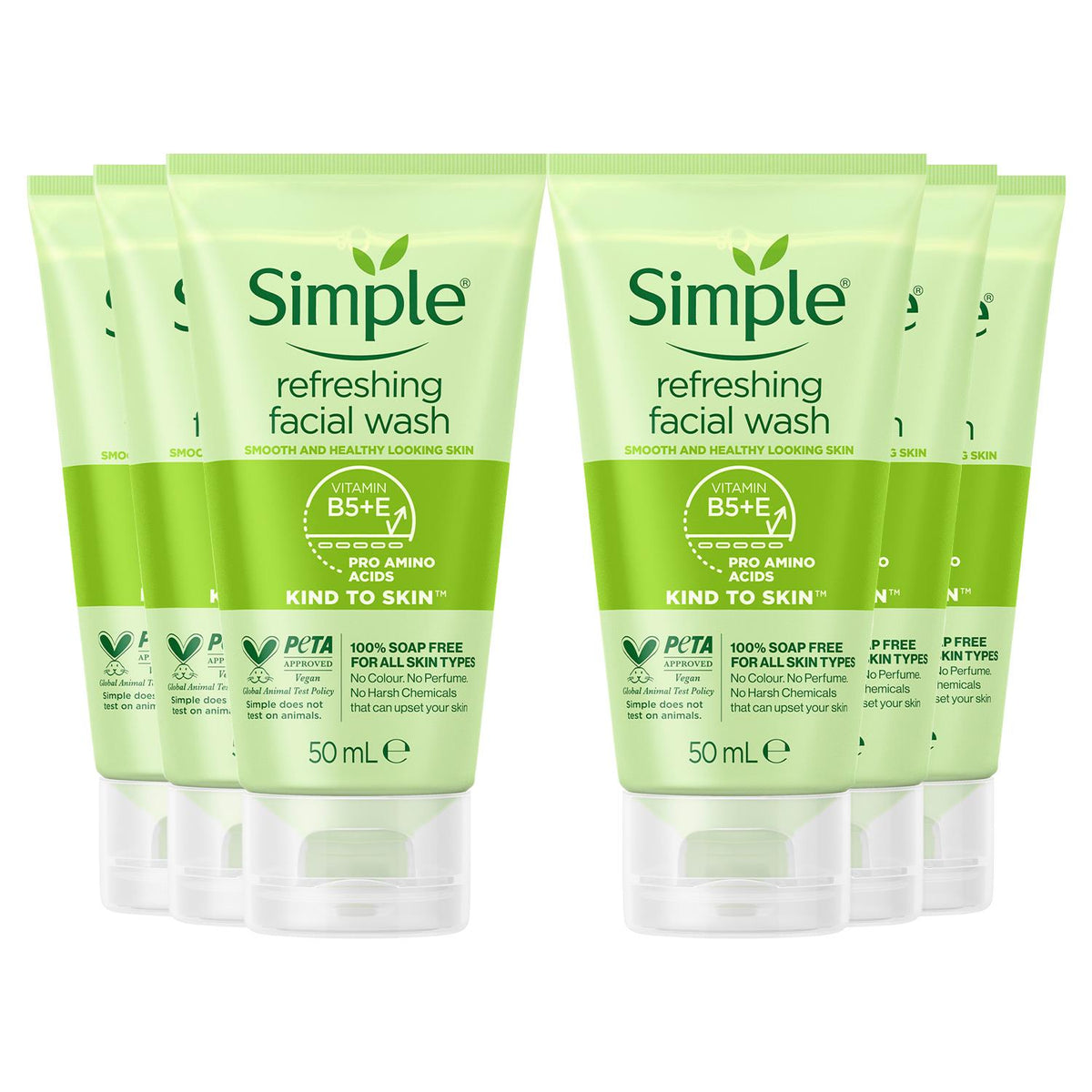 6 X 50ml Kind To Skin Soap Free Refreshing Facial Gel Wash | Set of 6 | White