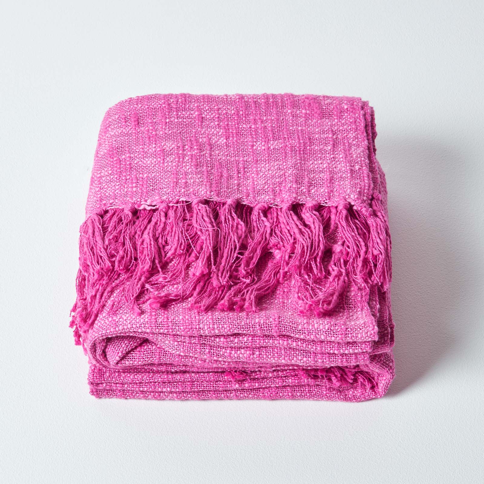 Nirvana Handwoven Slub Cotton Throw | 225cm x 255cm | Pink