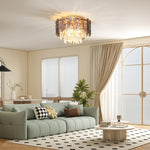 HOMCOM Vintage Ceiling Light With Dual Crystal And Smoke Glass Shade, Gold