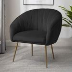 Helena 74cm Wide Shell Back Velvet Fabric Accent Chair With Brass Coloured Steel Legs | Black