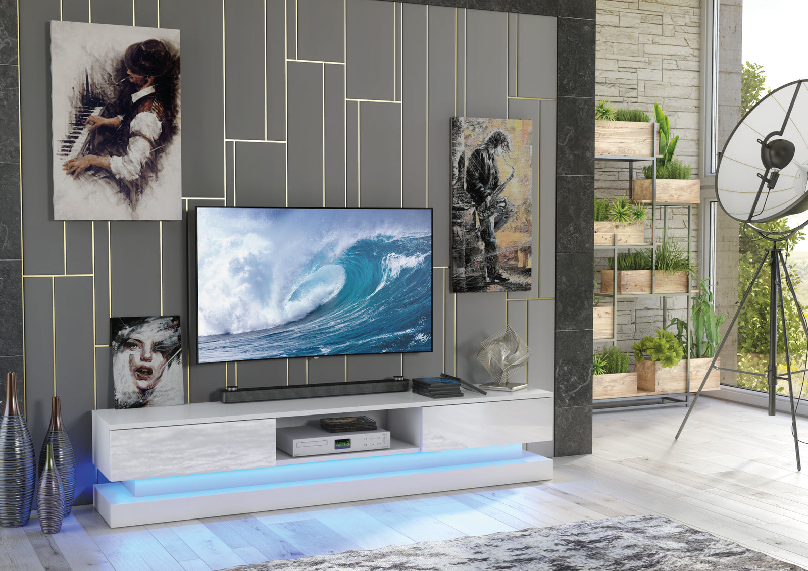 Bloom Tv Unit 180cm With Led Lights | White