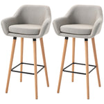 Upholstered Bucket Seat Bar Stools W/ Wood Legs | Beige