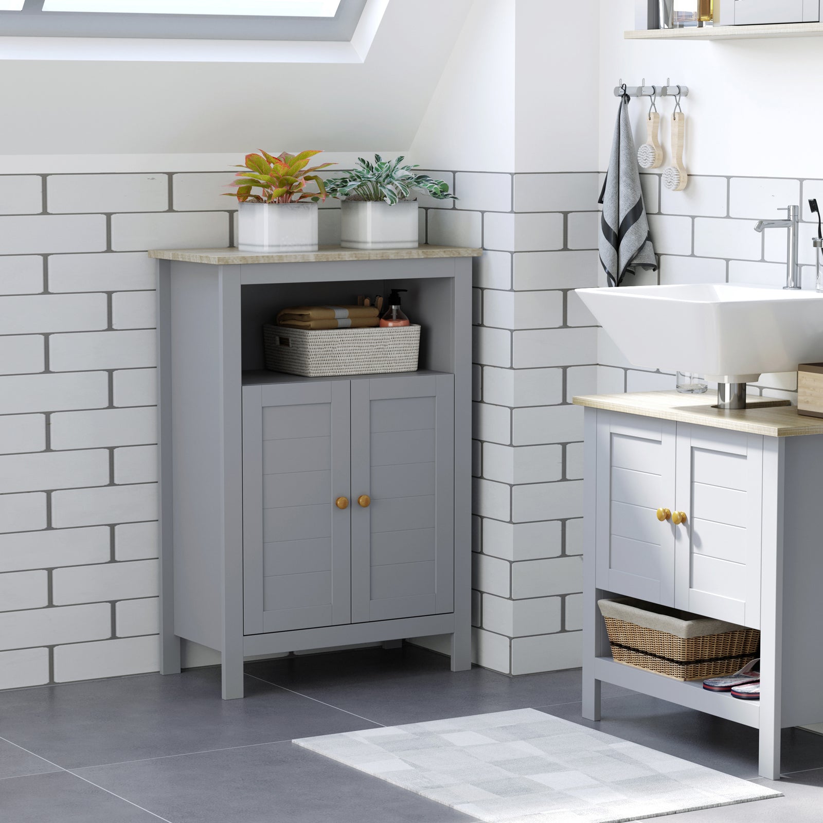 Bathroom Floor Storage Cabinet Standing Unit W/ Doors