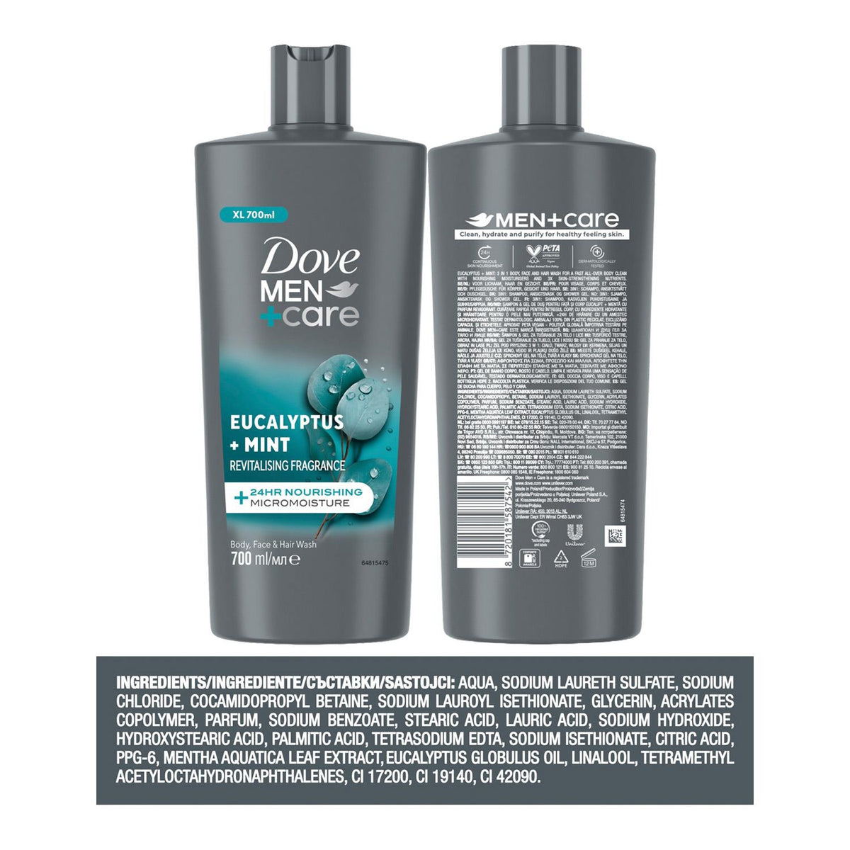 Eucalyptus + Mint 3-in-1 Hair, Face And Body Wash Pack Of 3, 700ml | Set of 3