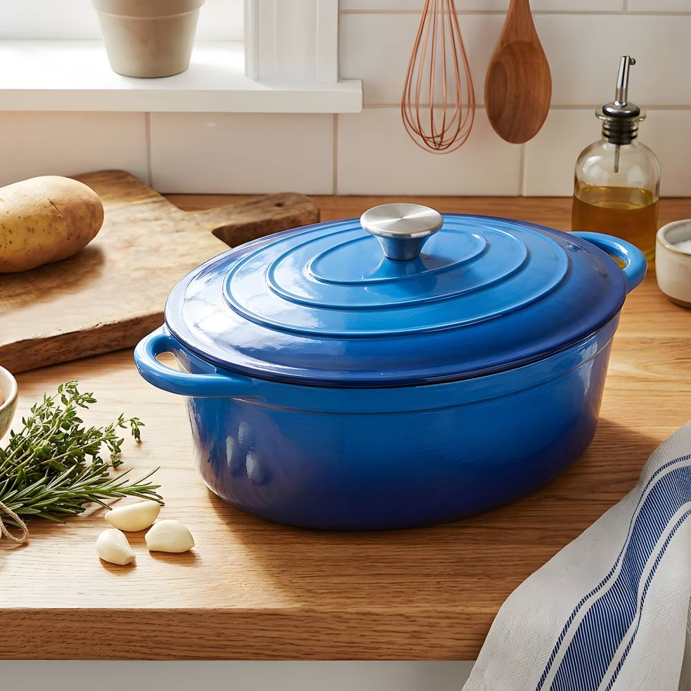 4.6l Enamelled Cast Iron Dutch Oven Pot For Bread Baking | Blue