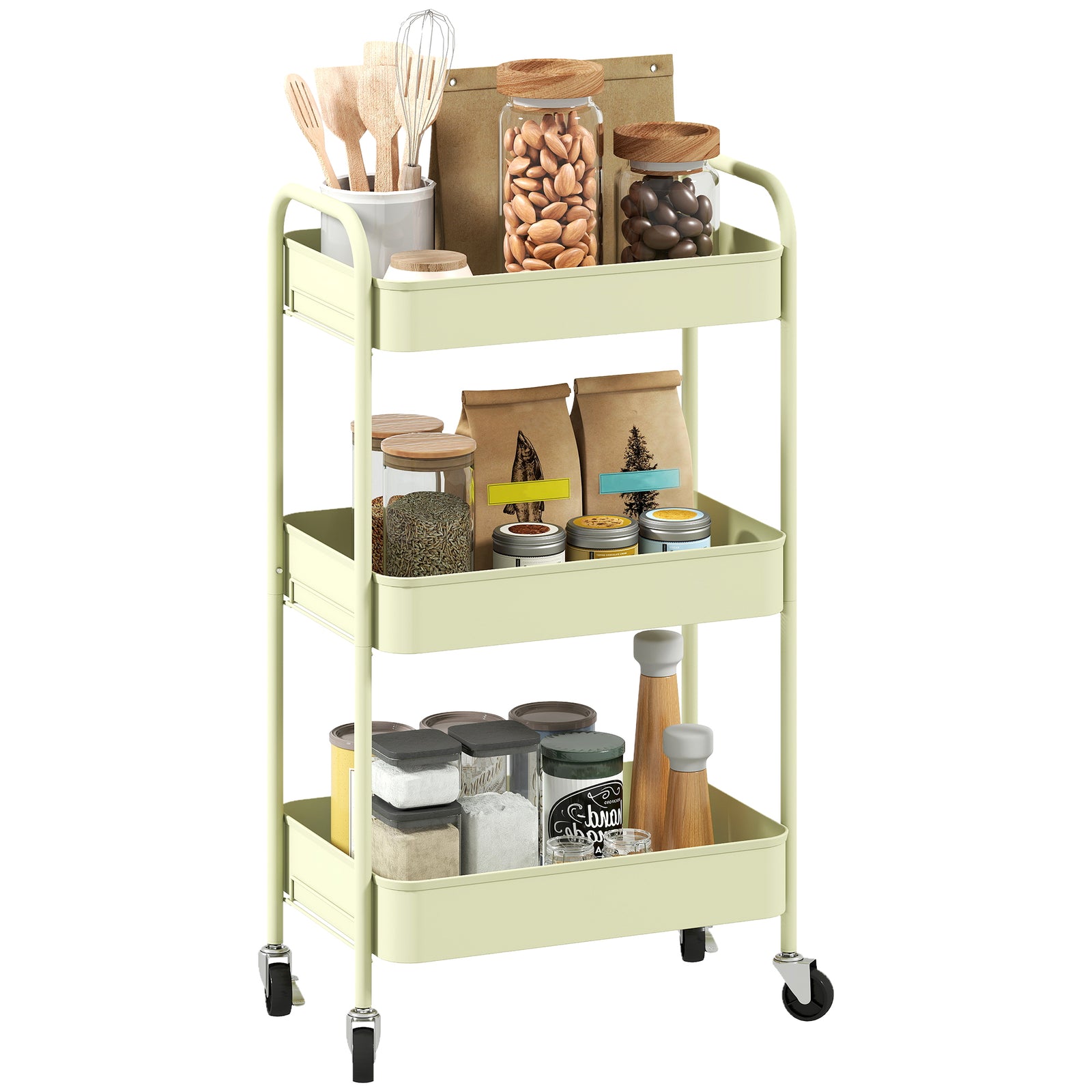 3 Tier Rolling Utility Cart With 3 Mesh Basket | One Size | Green