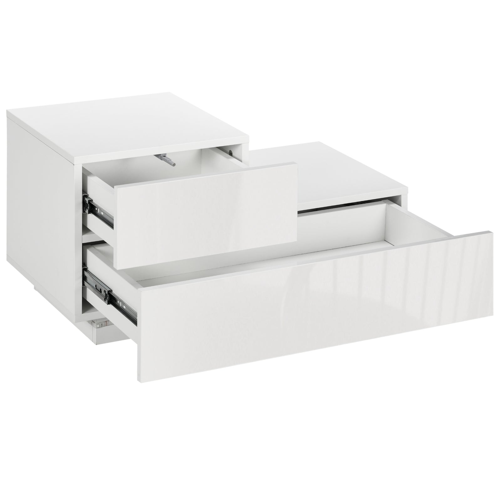 High Gloss Front Bedside Table Nightstand Led Light Remote | One Size | White