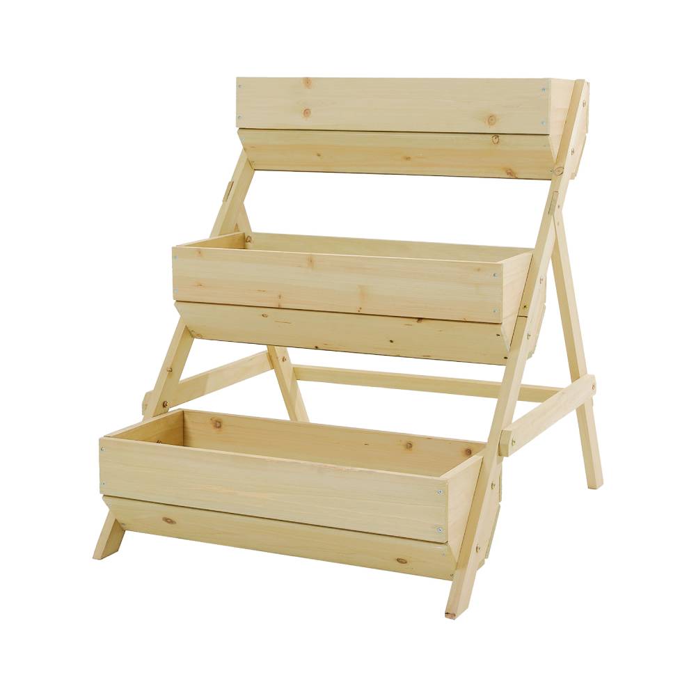 3-tier Wooden Planter Box With Drainage Holes | Natural