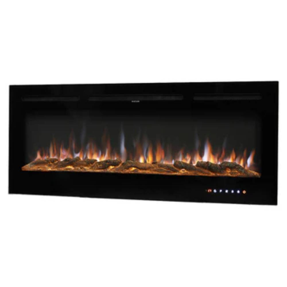 50/60-inch Recessed & Wall Mounted Electric Fireplace, 1800w Black Heater With 12-colour Flame, Log & Crystal Bed, Remote Control & Timer | Large